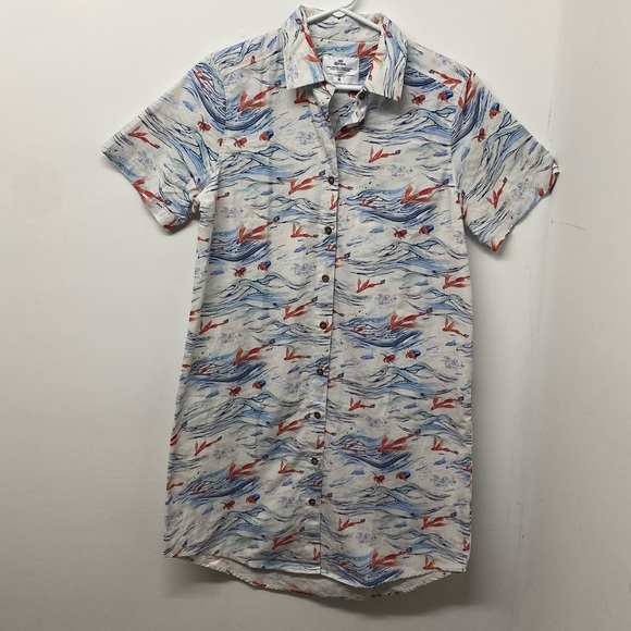 Corona x Adolfo Correa Flying Fish Design White Shirt Dress Size Medium - Picture 2 of 11